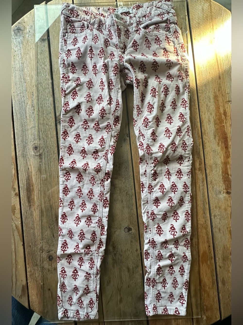 Free People Light Pink and Flower Patterned Corduroy Pants